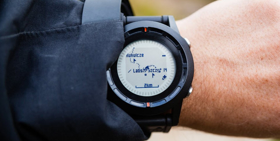 hiking watch on hand with gps